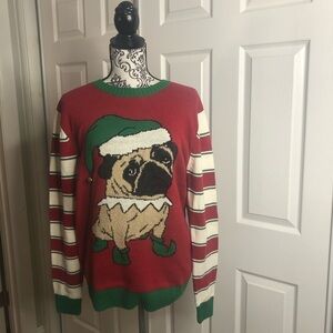 Ugly Christmas Sweater Dog Pug Elf Jingle Bell Holiday Party M